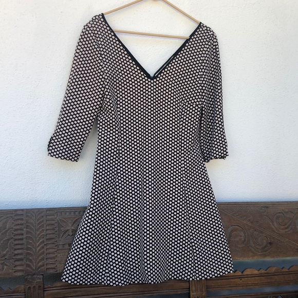 Zara black & cream polkadot dress with deep V - Picture 1 of 5